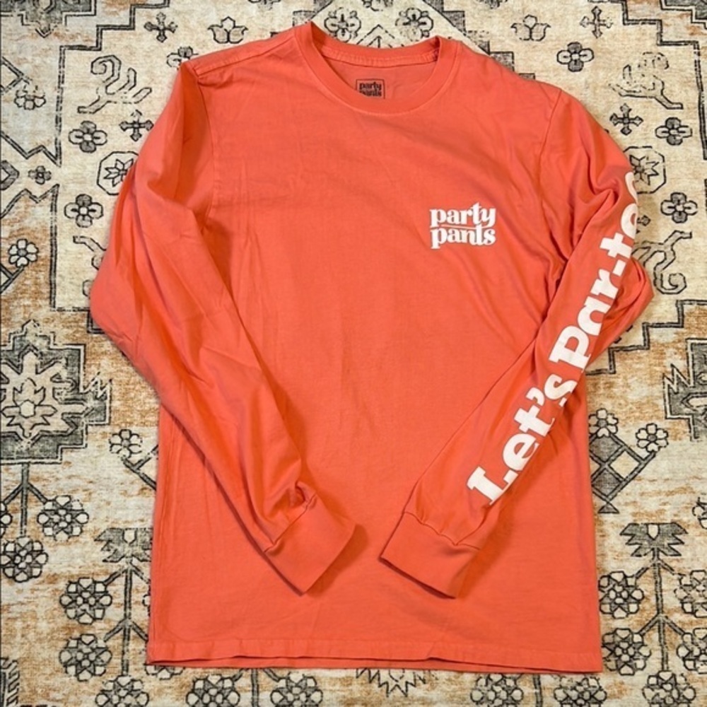 PARTY PANTS S Let’s Par-Tee funny golf long sleeve coral  graphic t shirt